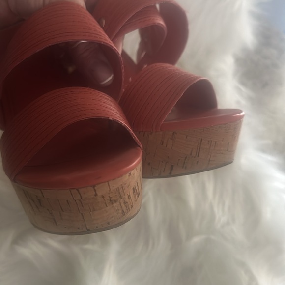 5.5” Fergie Wrap ankle platform salmon color sandals - Picture 7 of 8